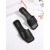 imageOYOANGLE Womens Summer PU Leather Flat Sandals Square Open Toe Work Dressy Casual SlideBlack