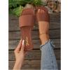 imageOYOANGLE Womens Summer PU Leather Flat Sandals Square Open Toe Work Dressy Casual SlideBrown