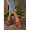 imageOYOANGLE Womens Summer PU Leather Flat Sandals Square Open Toe Work Dressy Casual SlideBrown