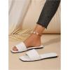 imageOYOANGLE Womens Textured Square Open Toe Slide Sandal Dressy Slip on Flat SandalsWhite