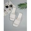 imageOYOANGLE Womens Textured Square Open Toe Slide Sandal Dressy Slip on Flat SandalsWhite