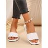 imageOYOANGLE Womens Textured Square Open Toe Slide Sandal Dressy Slip on Flat SandalsWhite