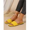 imageOYOANGLE Womens Textured Square Open Toe Slide Sandal Dressy Slip on Flat SandalsYellow