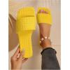 imageOYOANGLE Womens Textured Square Open Toe Slide Sandal Dressy Slip on Flat SandalsYellow