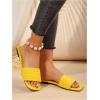imageOYOANGLE Womens Textured Square Open Toe Slide Sandal Dressy Slip on Flat SandalsYellow