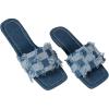 imageOYOANGLE Womens Denim Plaid Square Toe Flats Open Toe NonSlip Slide Sandals Vintage Jean SlippersLight Blue