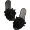 imageOYOANGLE Womens Floral Appliques Open Toe Flat Sandals Comfortable Slip on Slide SandalBlack