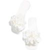 imageOYOANGLE Womens Floral Slide Sandals Square Open Toe Leather Slip on Flat SandalWhite