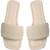 imageOYOANGLE Womens Pearl Decor Square Toe Sandals Leather Open Toe Flat Slip On SlidesBeige