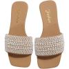 imageOYOANGLE Womens Pearl Decor Square Toe Sandals Leather Open Toe Flat Slip On SlidesBrown