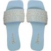 imageOYOANGLE Womens Pearl Decor Square Toe Sandals Leather Open Toe Flat Slip On SlidesLight Blue