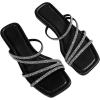 imageOYOANGLE Womens Rhinestone Flat Sandals Strappy Slip on Open Toe Slide Sandals Squared SlippersBlack