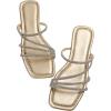 imageOYOANGLE Womens Rhinestone Flat Sandals Strappy Slip on Open Toe Slide Sandals Squared SlippersGold