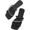 imageOYOANGLE Womens Rhinestone Sparkly Strappy Slide Sandals Square Open Toe Dressy Slip on Flat SandalBlack