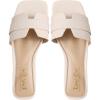 imageOYOANGLE Womens Square Open Toe Leather Slide Sandals Single Band Summer Dressy SlidesBeige