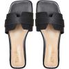 imageOYOANGLE Womens Square Open Toe Leather Slide Sandals Single Band Summer Dressy SlidesBlack