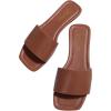 imageOYOANGLE Womens Summer PU Leather Flat Sandals Square Open Toe Work Dressy Casual SlideBrown