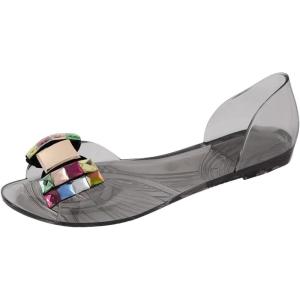 imageOYOANGLE Womens Colorful Rhinestone Peep Toe Clear Flat Sandals Dressy Casual Jelly ShoesMulticolor