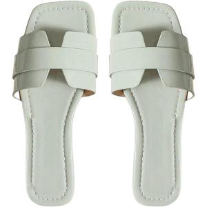 imageOYOANGLE Womens PU Leather Dressy Flat Sandals Square Open Toe Slip on Summer Slide ShoesMint Green