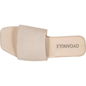 imageOYOANGLE Womens Single Band Square Open Toe Slide Sandals Summer Slip on Flat SandalsBeige