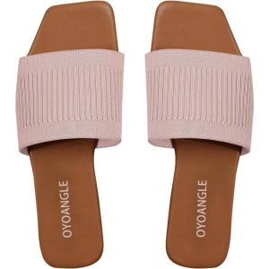 imageOYOANGLE Womens Single Band Square Open Toe Slide Sandals Summer Slip on Flat SandalsDusty Pink