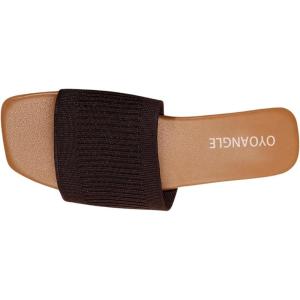 imageOYOANGLE Womens Single Band Square Open Toe Slide Sandals Summer Slip on Flat SandalsMocha Brown