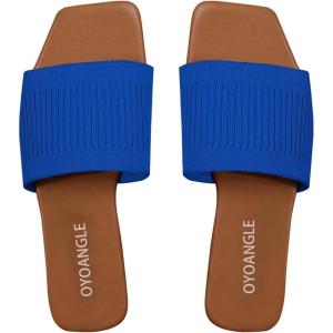 imageOYOANGLE Womens Single Band Square Open Toe Slide Sandals Summer Slip on Flat SandalsRoyal Blue
