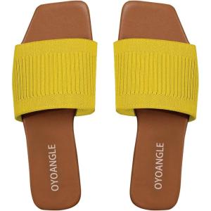 imageOYOANGLE Womens Single Band Square Open Toe Slide Sandals Summer Slip on Flat SandalsYellow