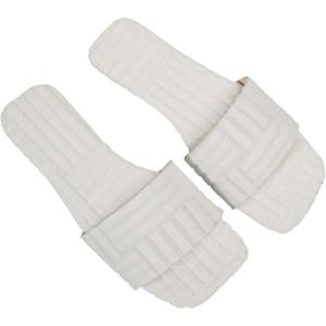 imageOYOANGLE Womens Textured Square Open Toe Slide Sandal Dressy Slip on Flat SandalsWhite