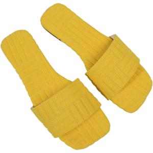 imageOYOANGLE Womens Textured Square Open Toe Slide Sandal Dressy Slip on Flat SandalsYellow