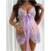 imageOYOANGLE Womens Maternity 2 Piece Lingerie Set Floral Lace Bow Tie Chemise Open Front SleepwearMauve Purple