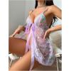 imageOYOANGLE Womens Maternity 2 Piece Lingerie Set Floral Lace Bow Tie Chemise Open Front SleepwearMauve Purple
