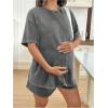 imageOYOANGLE Womens Maternity 2 Piece Lounge Set Short Sleeve Drop Shoulder Tee and Shorts Summer Travel OutfitsDark Grey