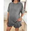 imageOYOANGLE Womens Maternity 2 Piece Lounge Set Short Sleeve Drop Shoulder Tee and Shorts Summer Travel OutfitsDark Grey