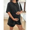 imageOYOANGLE Womens Maternity 2 Piece Lounge Set Short Sleeve Drop Shoulder Tee and Shorts Summer Travel OutfitsGrey
