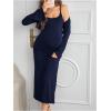 imageOYOANGLE Womens Maternity 2 Piece Outfits Scoop Neck Bodycon Long Cami Dress and Long Sleeve Cropped Cardigan SetBlue