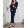 imageOYOANGLE Womens Maternity 2 Piece Outfits Scoop Neck Bodycon Long Cami Dress and Long Sleeve Cropped Cardigan SetBlue