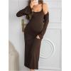 imageOYOANGLE Womens Maternity 2 Piece Outfits Scoop Neck Bodycon Long Cami Dress and Long Sleeve Cropped Cardigan SetBrown