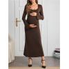 imageOYOANGLE Womens Maternity 2 Piece Outfits Scoop Neck Bodycon Long Cami Dress and Long Sleeve Cropped Cardigan SetBrown
