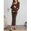 imageOYOANGLE Womens Maternity 2 Piece Outfits Scoop Neck Bodycon Long Cami Dress and Long Sleeve Cropped Cardigan SetBrown