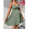 imageOYOANGLE Womens Maternity Dress Boho Ditsy Floral Print Ruffle A Line Knee Length Beach SundressGreen