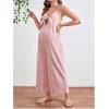 imageOYOANGLE Womens Maternity Tie Front Jumpsuit Spaghetti Strap Wide Leg Pregnancy Long Pants RomperPink