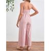 imageOYOANGLE Womens Maternity Tie Front Jumpsuit Spaghetti Strap Wide Leg Pregnancy Long Pants RomperPink
