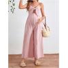 imageOYOANGLE Womens Maternity Tie Front Jumpsuit Spaghetti Strap Wide Leg Pregnancy Long Pants RomperPink