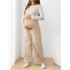 imageOYOANGLE Womens Maternity Wide Leg Overalls U Neck Spaghetti Strap Pregnancy JumpsuitsApricot