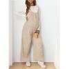 imageOYOANGLE Womens Maternity Wide Leg Overalls U Neck Spaghetti Strap Pregnancy JumpsuitsApricot