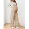 imageOYOANGLE Womens Maternity Wide Leg Overalls U Neck Spaghetti Strap Pregnancy JumpsuitsApricot