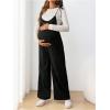 imageOYOANGLE Womens Maternity Wide Leg Overalls U Neck Spaghetti Strap Pregnancy JumpsuitsBlack
