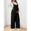 imageOYOANGLE Womens Maternity Wide Leg Overalls U Neck Spaghetti Strap Pregnancy JumpsuitsBlack