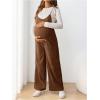 imageOYOANGLE Womens Maternity Wide Leg Overalls U Neck Spaghetti Strap Pregnancy JumpsuitsBrown